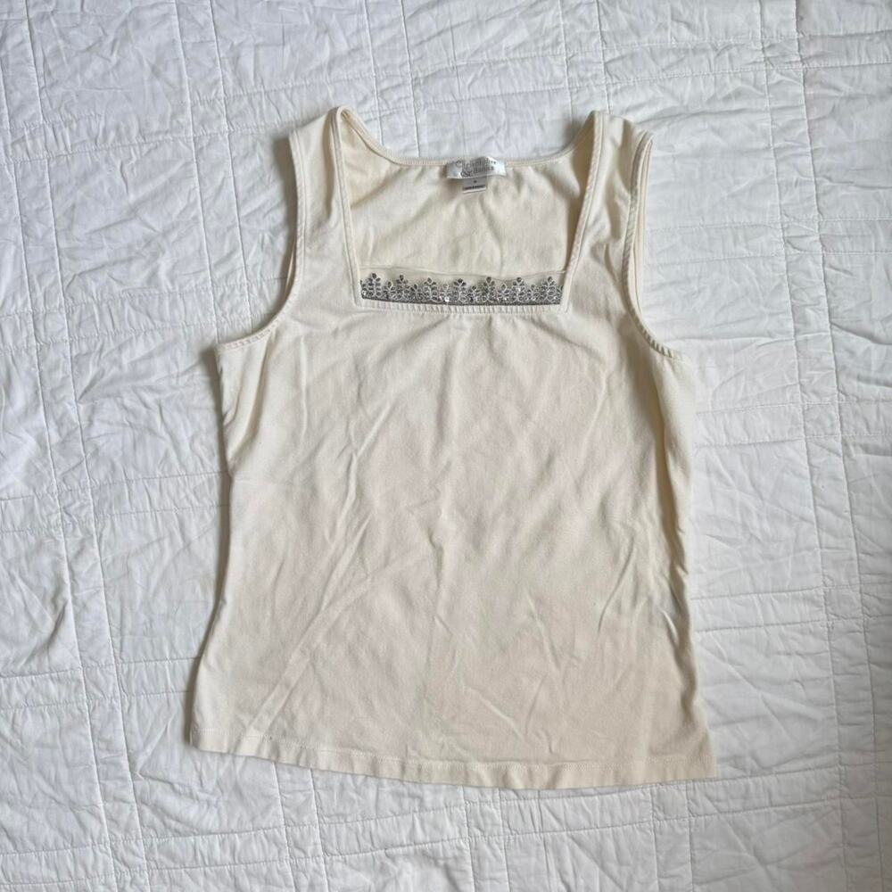 Christopher & Banks Y2k lace metallic embroidered‎ cream tank top women's S